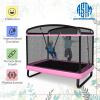 Giantex 6 FT Trampoline for Kids with Swing, Toddler Trampolines with Safety Enclosure Net, ASTM Approved, Rectangle Indoor & Outdoor Mini Kids Trampoline(Pink with Horizontal Bar)