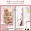 Giantex Wall or Door Mounted Jewelry Armoire with 47.5″ Full Length Mirror, Lockable Cabinet with 2 LED Lights, 2 Drawers, Over the Door Large Jewelry Storage Organizer (Light Oak)(Light Pink)