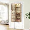 Giantex Wall or Door Mounted Jewelry Armoire with 47.5″ Full Length Mirror, Lockable Cabinet with 2 LED Lights, 2 Drawers, Over the Door Large Jewelry Storage Organizer (Light Oak)(Light Oak)
