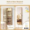 Giantex Wall or Door Mounted Jewelry Armoire with 47.5″ Full Length Mirror, Lockable Cabinet with 2 LED Lights, 2 Drawers, Over the Door Large Jewelry Storage Organizer (Light Oak)(Light Oak)