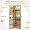 Giantex Wall or Door Mounted Jewelry Armoire with 47.5″ Full Length Mirror, Lockable Cabinet with 2 LED Lights, 2 Drawers, Over the Door Large Jewelry Storage Organizer (Light Oak)(Light Oak)