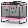 Giantex 6 FT Trampoline for Kids with Swing, Toddler Trampolines with Safety Enclosure Net, ASTM Approved, Rectangle Indoor & Outdoor Mini Kids Trampoline(Pink with Horizontal Bar)