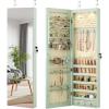 Giantex Wall or Door Mounted Jewelry Armoire with 47.5″ Full Length Mirror, Lockable Cabinet with 2 LED Lights, 2 Drawers, Over the Door Large Jewelry Storage Organizer (Light Oak)(Sage)