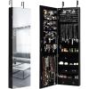 Giantex Wall or Door Mounted Jewelry Armoire with 47.5″ Full Length Mirror, Lockable Cabinet with 2 LED Lights, 2 Drawers, Over the Door Large Jewelry Storage Organizer (Light Oak)(Black)