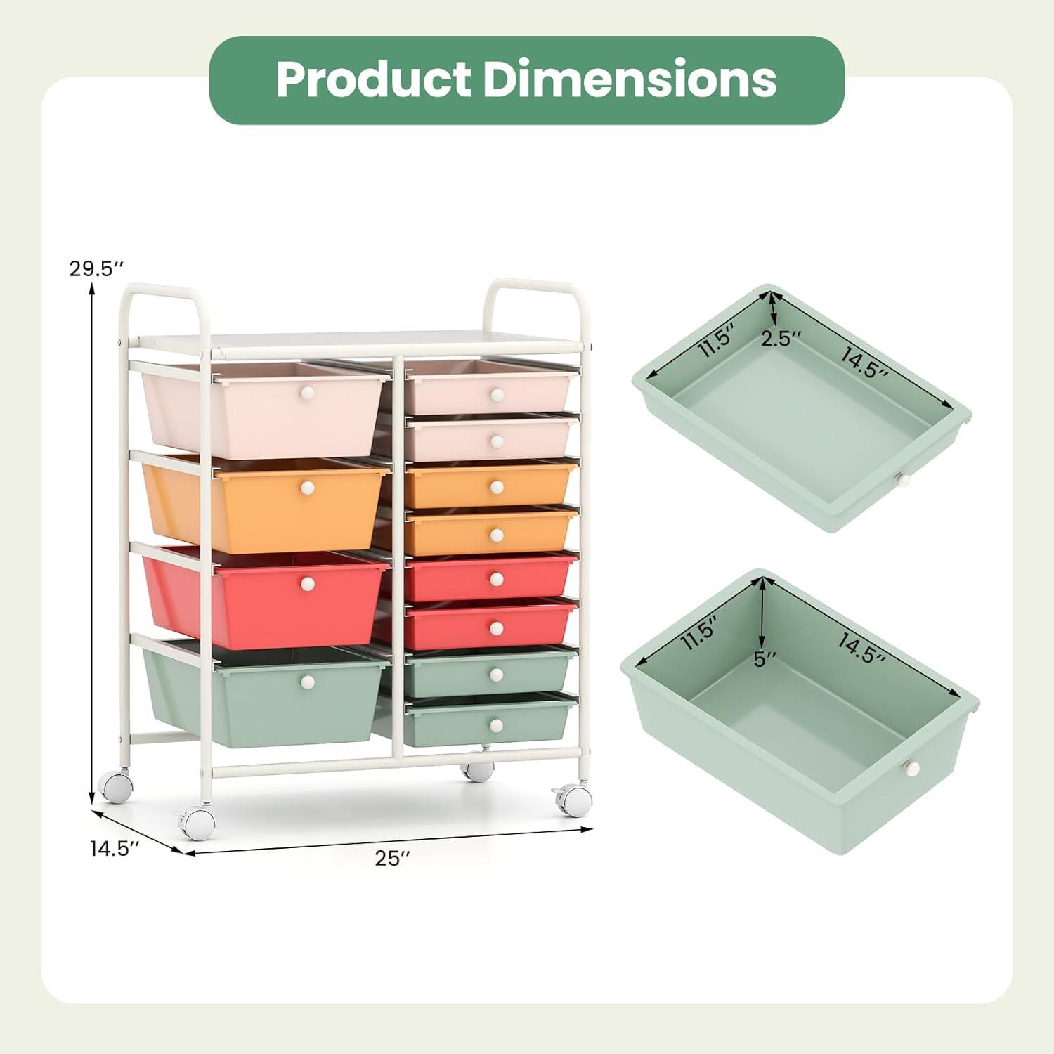 image:imageGiantex 15 Drawer Rolling Cart with Drawers Storage Organizer Cart for Classroom Office School Teacher Mobile Drawer Cart for Tools Crafts Small Printer Paper Pastel Ice CreamMacaron Multicolor