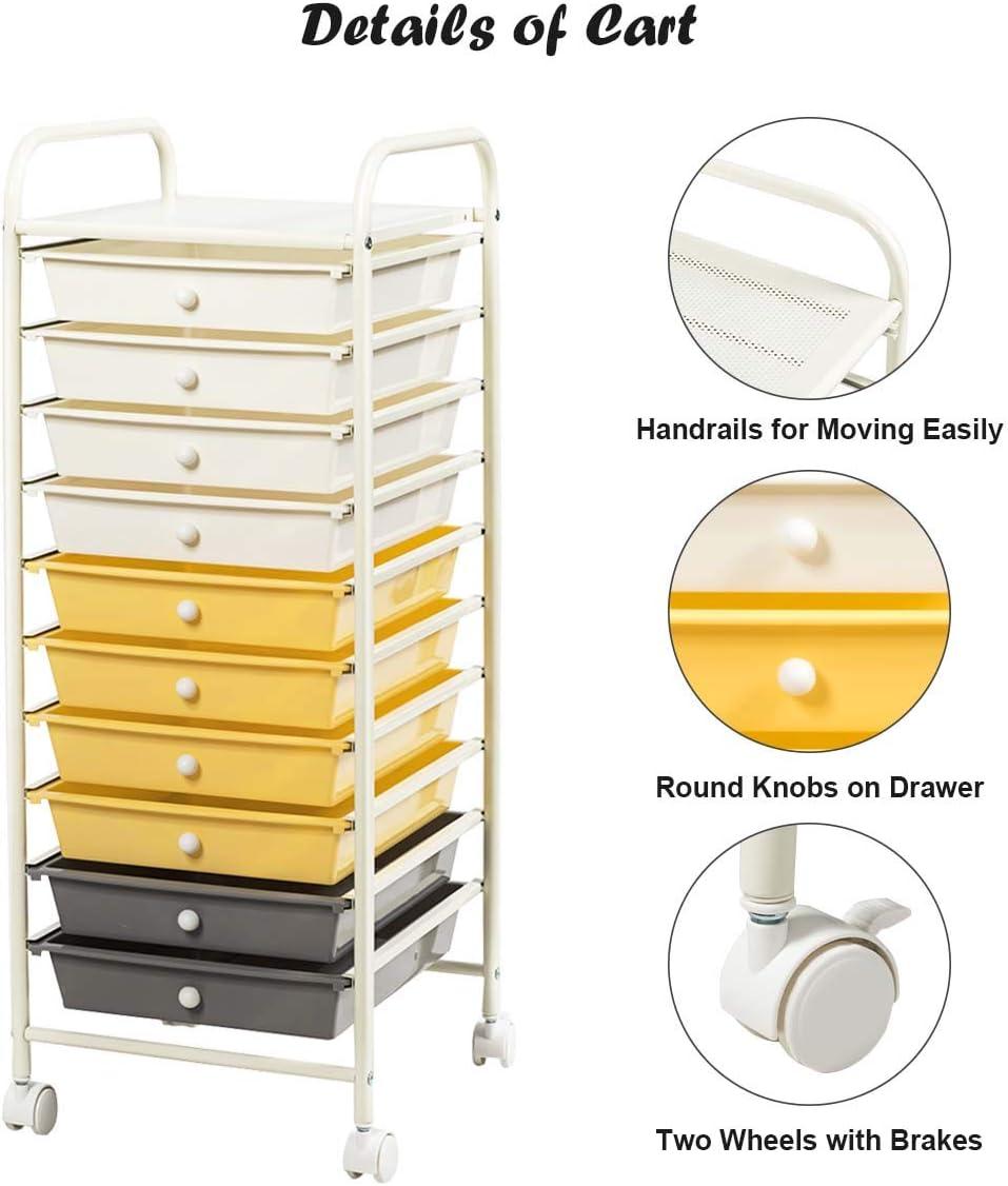 image:imageGiantex 15 Drawer Rolling Cart with Drawers Storage Organizer Cart for Classroom Office School Teacher Mobile Drawer Cart for Tools Crafts Small Printer Paper Pastel Ice CreamBeigeYellowGrey