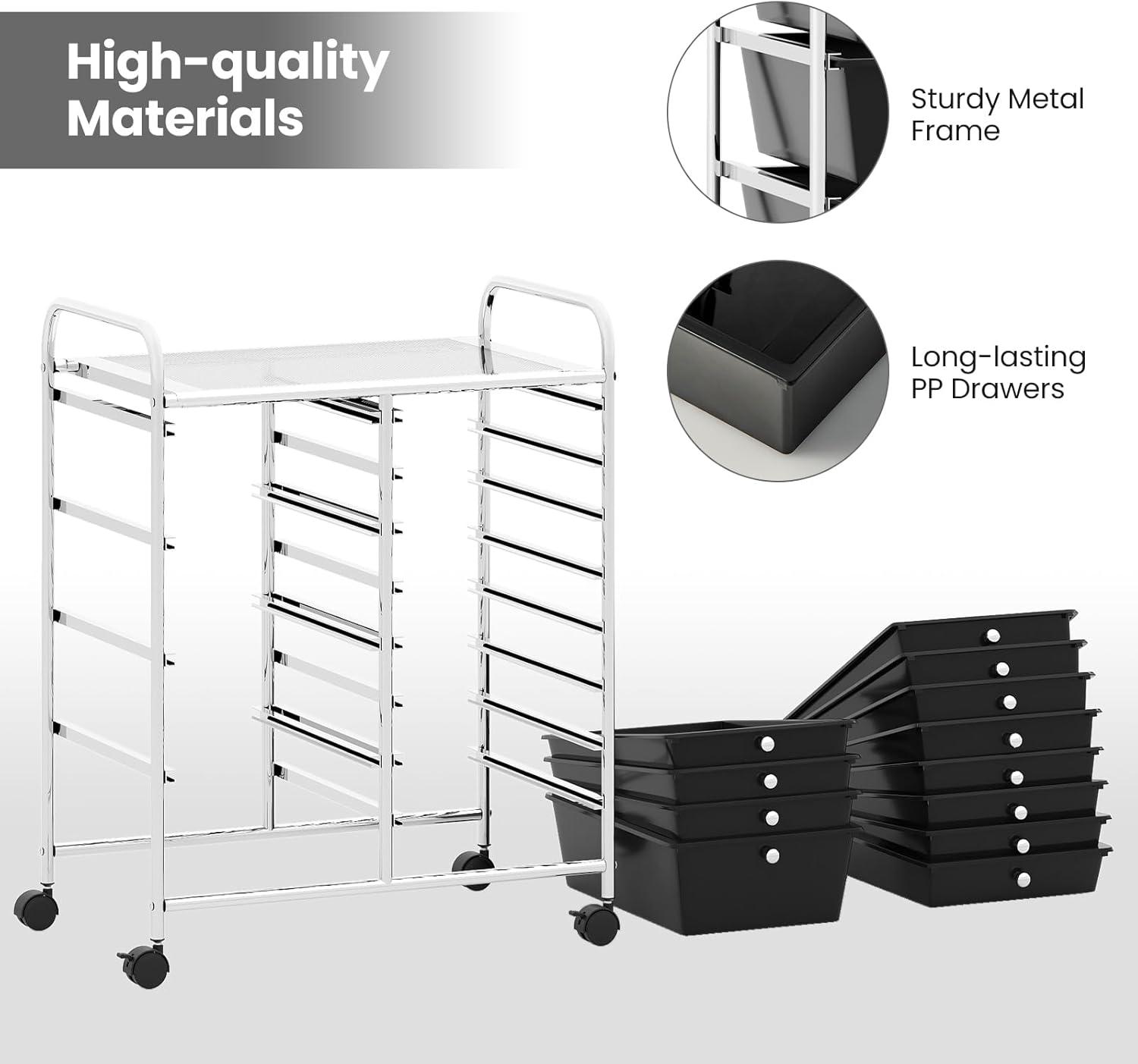 image:imageGiantex 15 Drawer Rolling Cart with Drawers Storage Organizer Cart for Classroom Office School Teacher Mobile Drawer Cart for Tools Crafts Small Printer Paper Pastel Ice CreamBlack