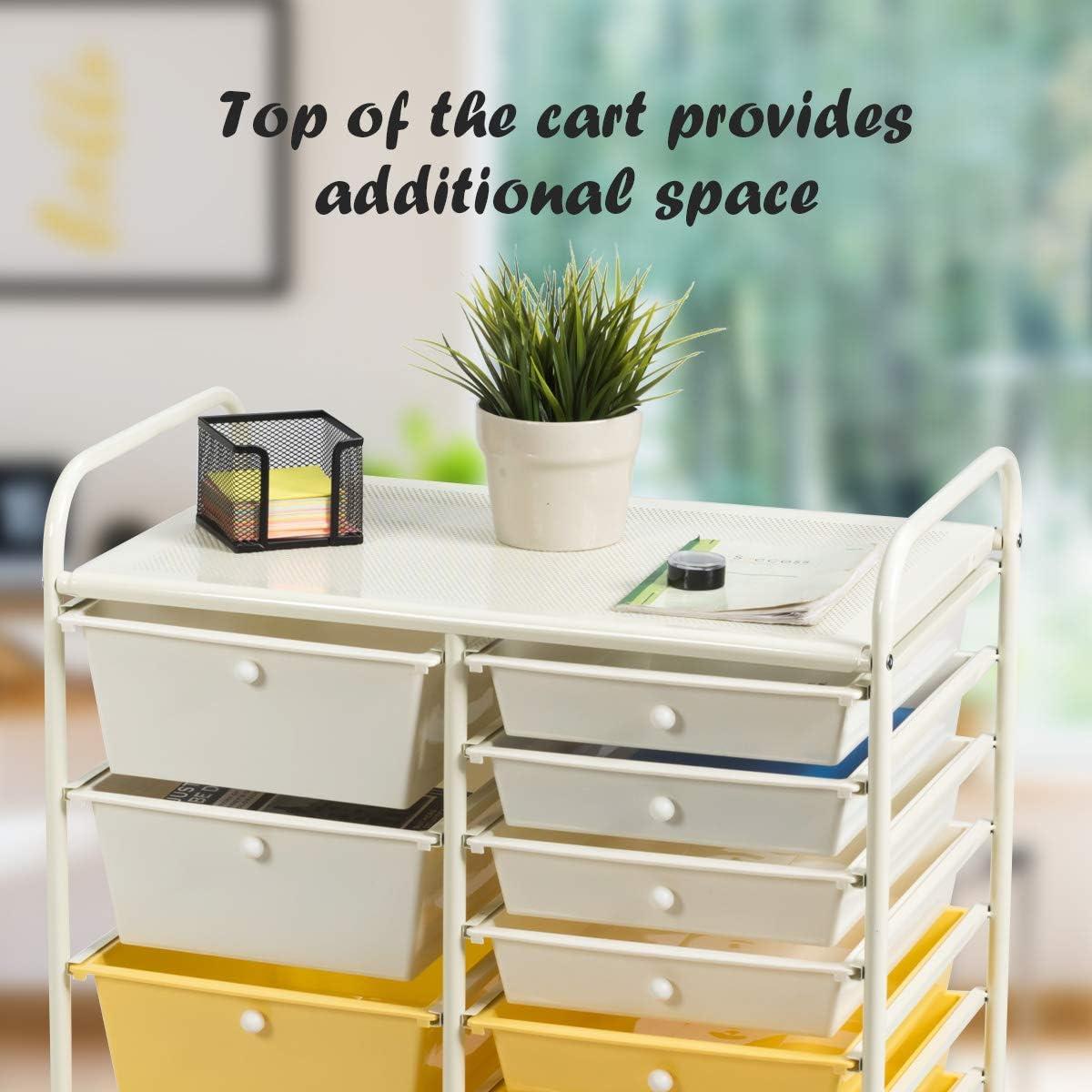 image:imageGiantex 15 Drawer Rolling Cart with Drawers Storage Organizer Cart for Classroom Office School Teacher Mobile Drawer Cart for Tools Crafts Small Printer Paper Pastel Ice CreamBeigeYellowGrey