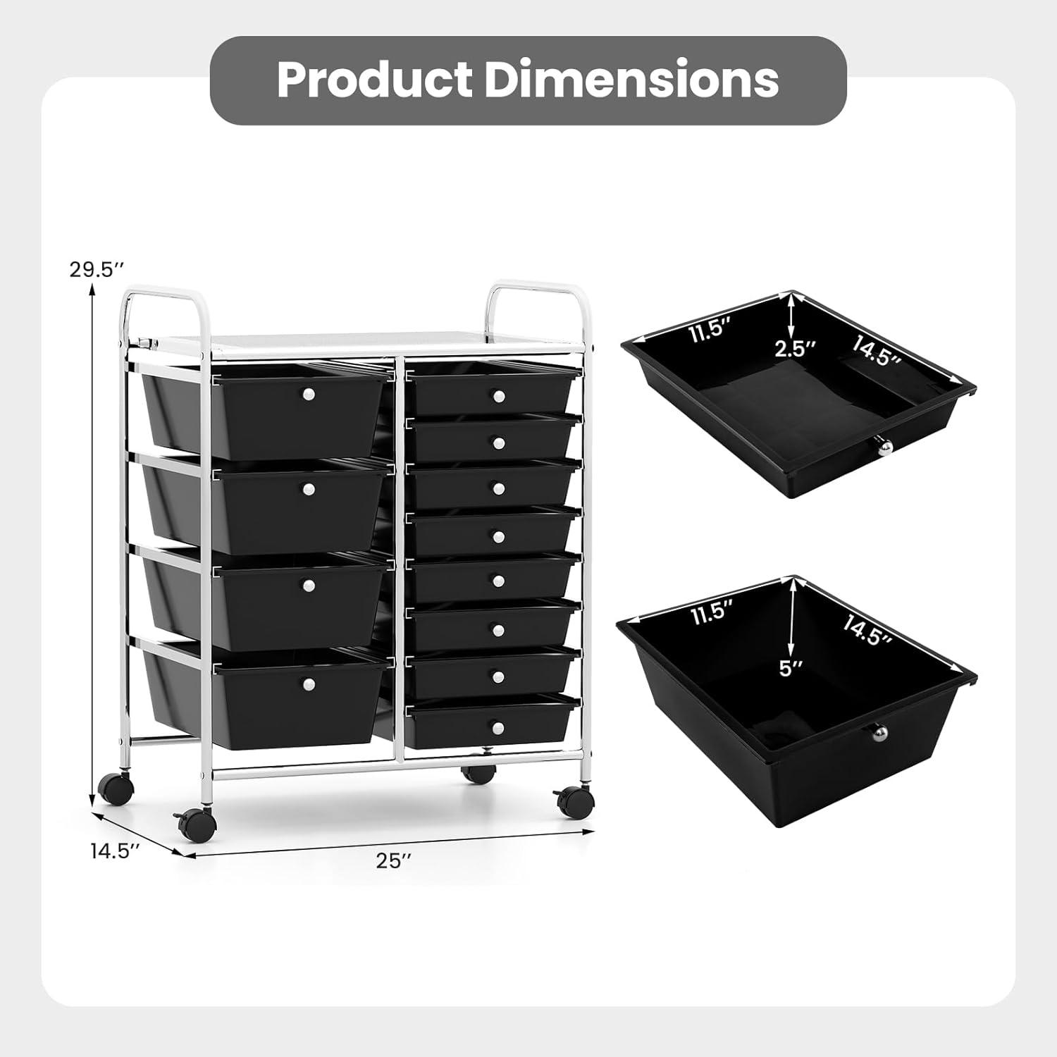 image:imageGiantex 15 Drawer Rolling Cart with Drawers Storage Organizer Cart for Classroom Office School Teacher Mobile Drawer Cart for Tools Crafts Small Printer Paper Pastel Ice CreamBlack