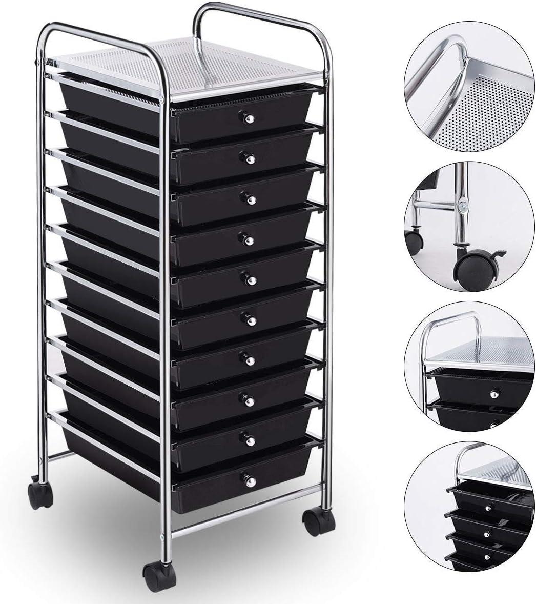 image:imageGiantex 15 Drawer Rolling Cart with Drawers Storage Organizer Cart for Classroom Office School Teacher Mobile Drawer Cart for Tools Crafts Small Printer Paper Pastel Ice CreamBlack