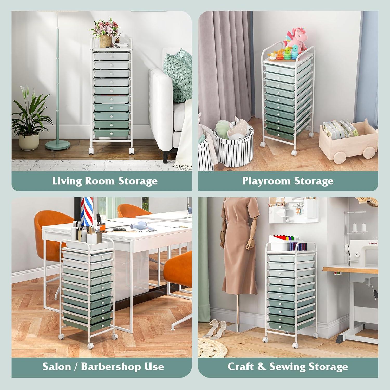 image:imageGiantex 15 Drawer Rolling Cart with Drawers Storage Organizer Cart for Classroom Office School Teacher Mobile Drawer Cart for Tools Crafts Small Printer Paper Pastel Ice CreamGreen Gradient
