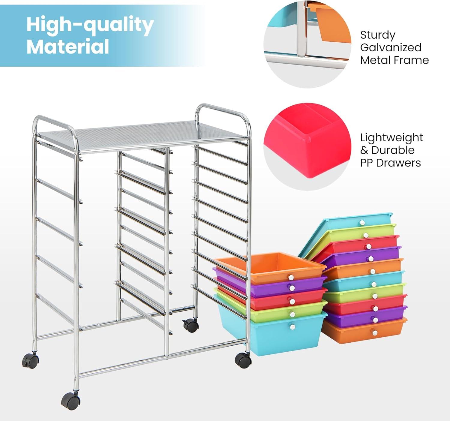 image:imageGiantex 15 Drawer Rolling Cart with Drawers Storage Organizer Cart for Classroom Office School Teacher Mobile Drawer Cart for Tools Crafts Small Printer Paper Pastel Ice CreamMulticolor