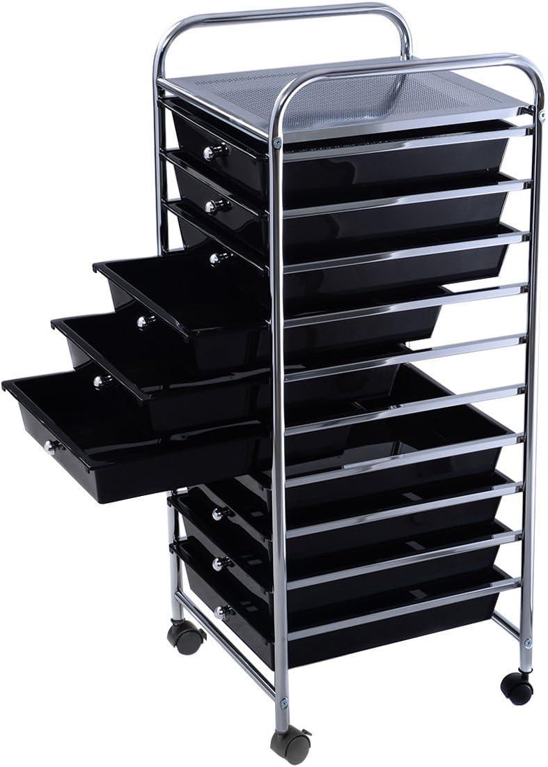 image:imageGiantex 15 Drawer Rolling Cart with Drawers Storage Organizer Cart for Classroom Office School Teacher Mobile Drawer Cart for Tools Crafts Small Printer Paper Pastel Ice CreamBlack