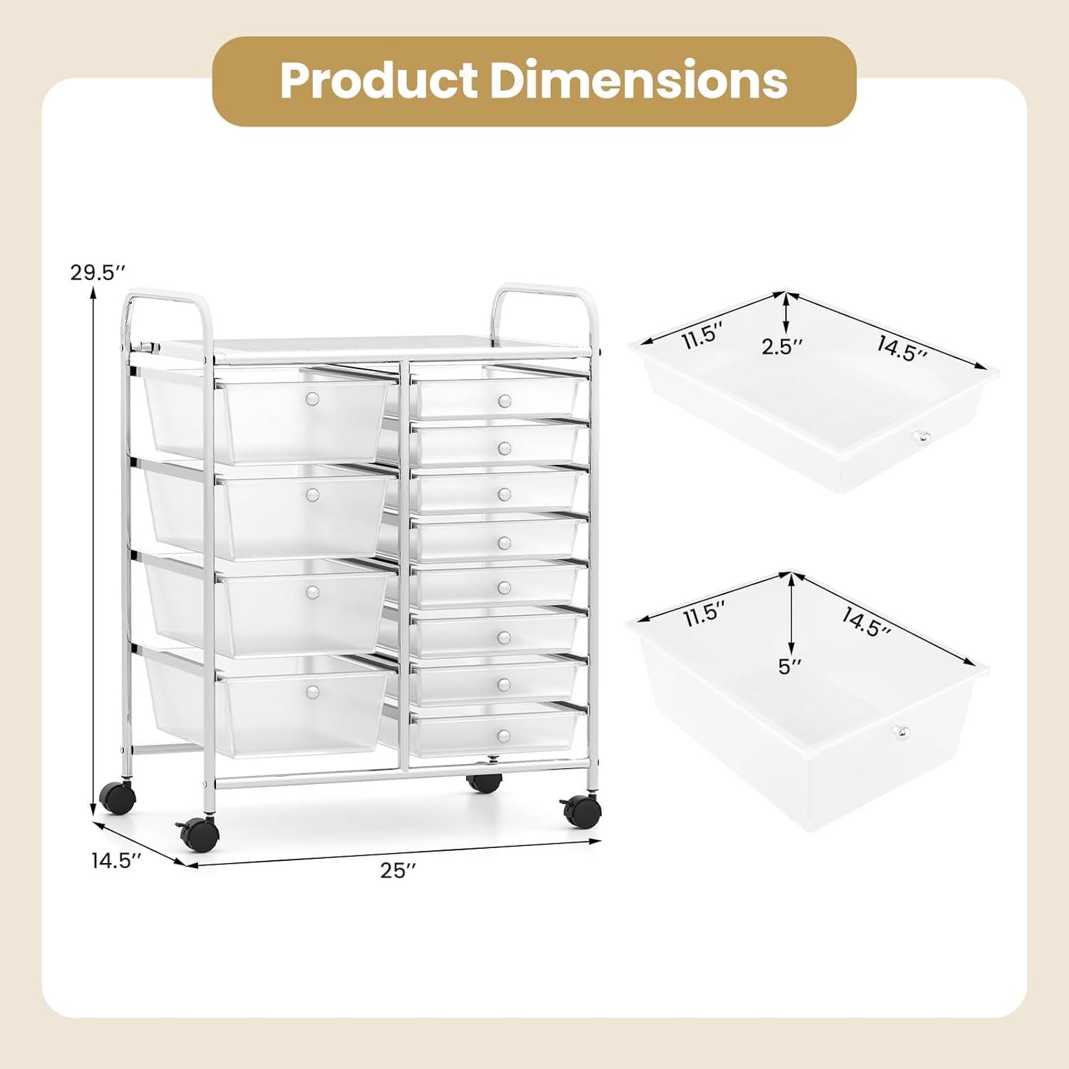 image:imageGiantex 15 Drawer Rolling Cart with Drawers Storage Organizer Cart for Classroom Office School Teacher Mobile Drawer Cart for Tools Crafts Small Printer Paper Pastel Ice CreamClear