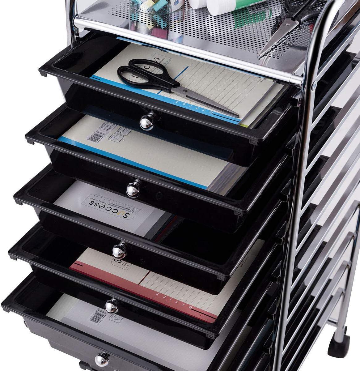 image:imageGiantex 15 Drawer Rolling Cart with Drawers Storage Organizer Cart for Classroom Office School Teacher Mobile Drawer Cart for Tools Crafts Small Printer Paper Pastel Ice CreamBlack