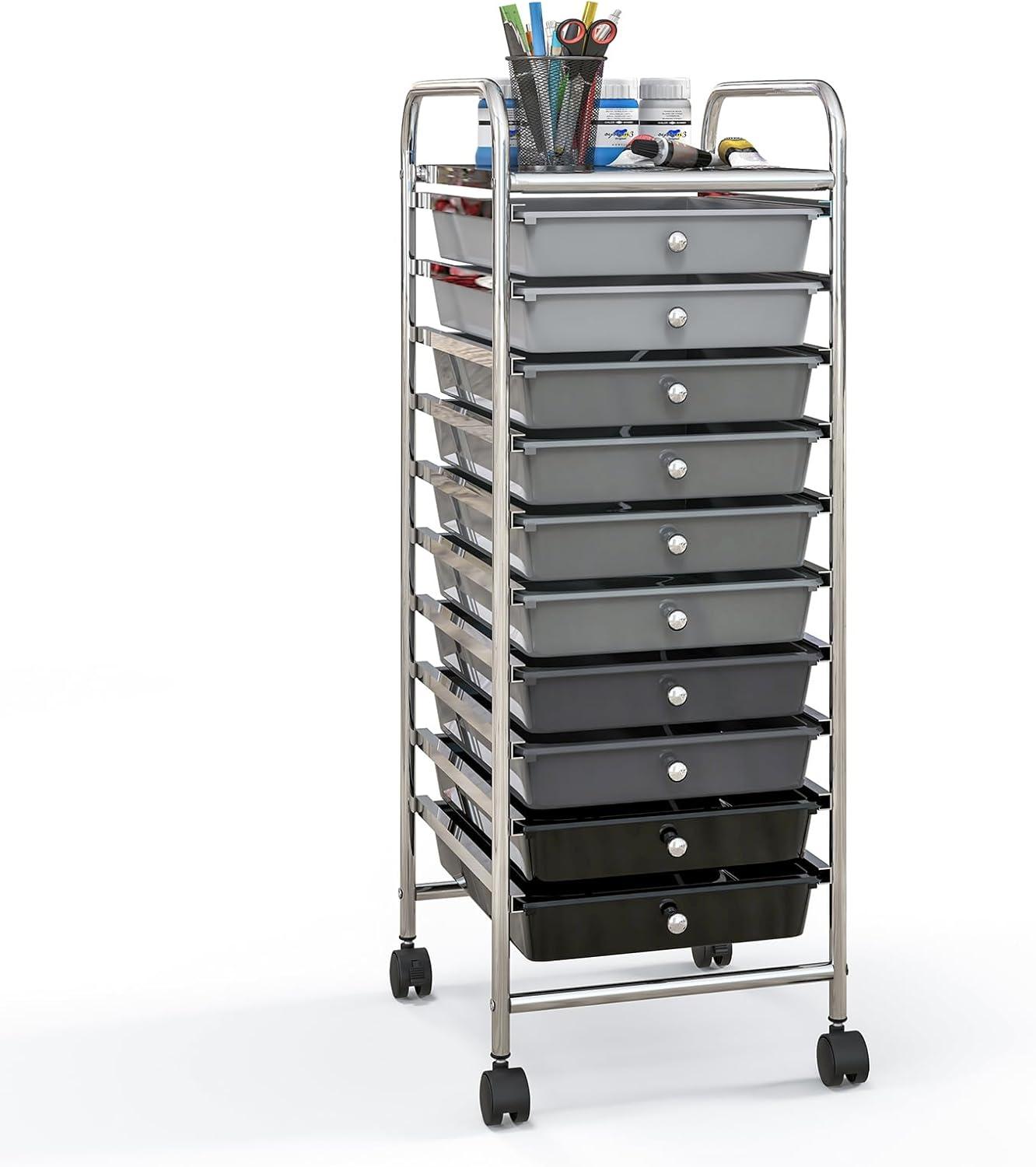 image:imageGiantex 15 Drawer Rolling Cart with Drawers Storage Organizer Cart for Classroom Office School Teacher Mobile Drawer Cart for Tools Crafts Small Printer Paper Pastel Ice CreamGray Gradient