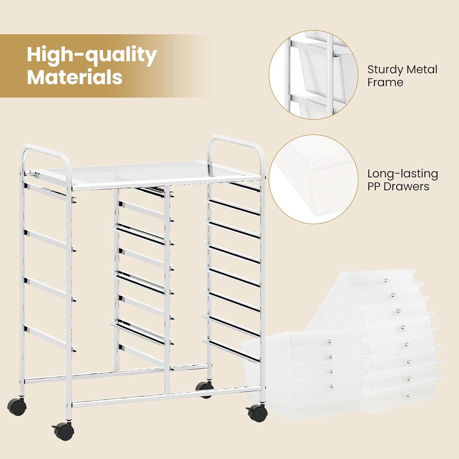 image:imageGiantex 15 Drawer Rolling Cart with Drawers Storage Organizer Cart for Classroom Office School Teacher Mobile Drawer Cart for Tools Crafts Small Printer Paper Pastel Ice CreamClear
