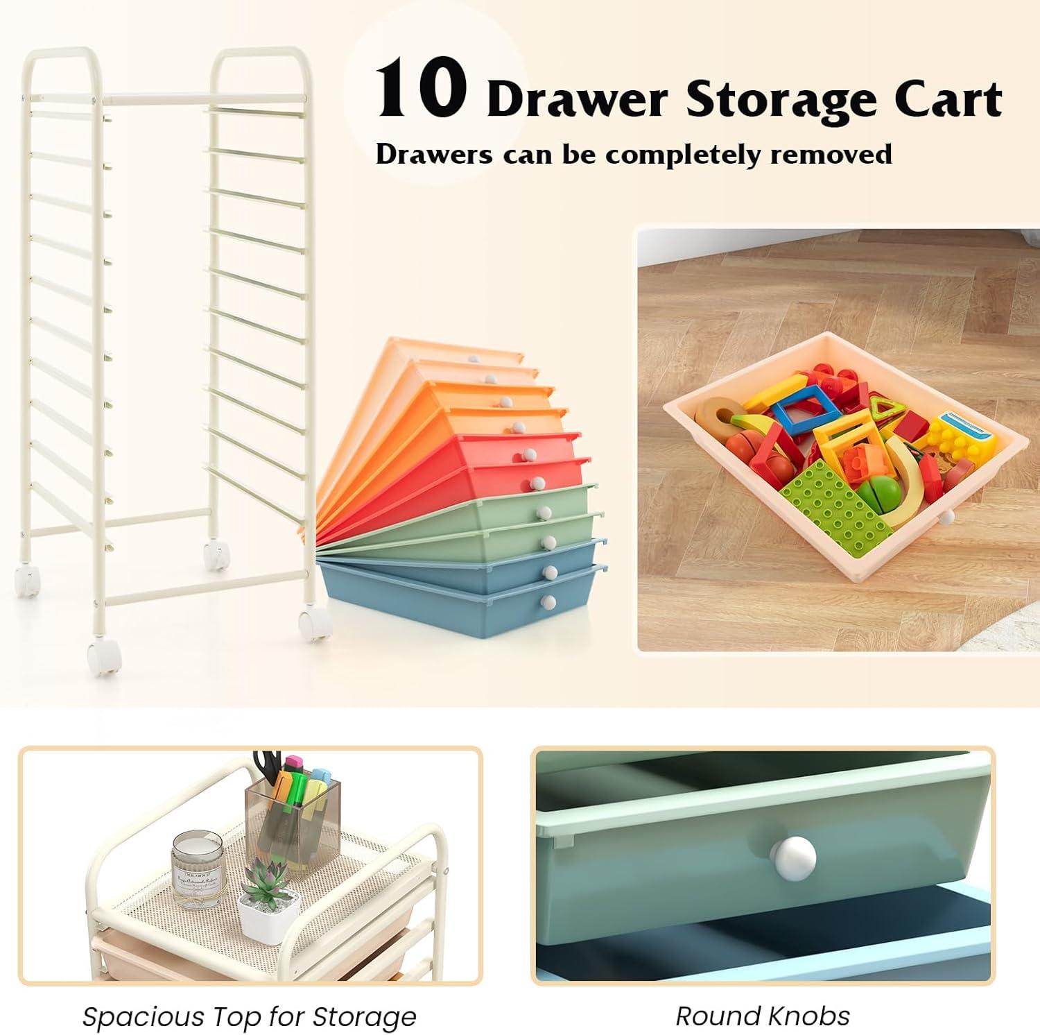 image:imageGiantex 15 Drawer Rolling Cart with Drawers Storage Organizer Cart for Classroom Office School Teacher Mobile Drawer Cart for Tools Crafts Small Printer Paper Pastel Ice CreamMacaron Multicolor