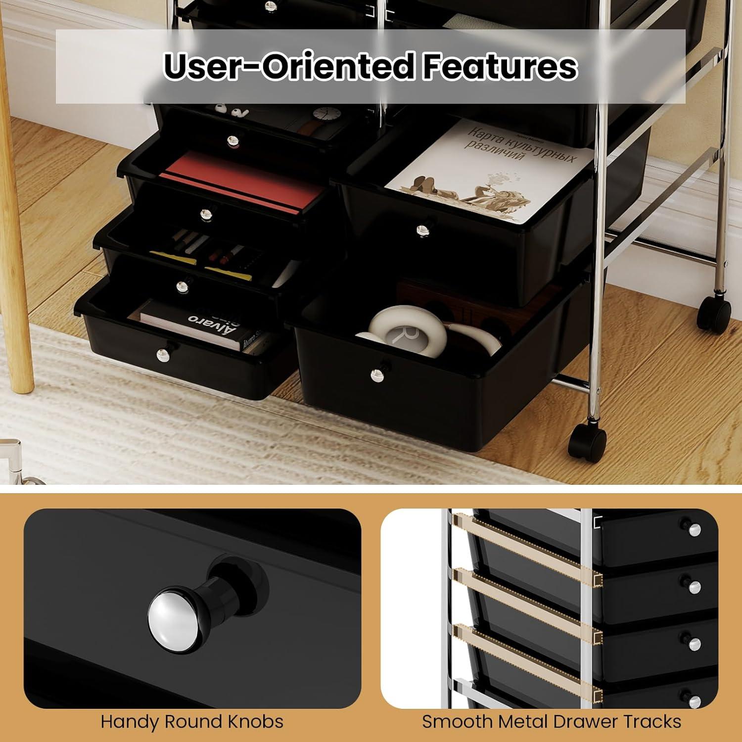 image:imageGiantex 15 Drawer Rolling Cart with Drawers Storage Organizer Cart for Classroom Office School Teacher Mobile Drawer Cart for Tools Crafts Small Printer Paper Pastel Ice CreamBlack
