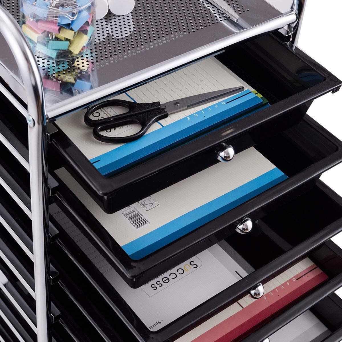 image:imageGiantex 15 Drawer Rolling Cart with Drawers Storage Organizer Cart for Classroom Office School Teacher Mobile Drawer Cart for Tools Crafts Small Printer Paper Pastel Ice CreamBlack