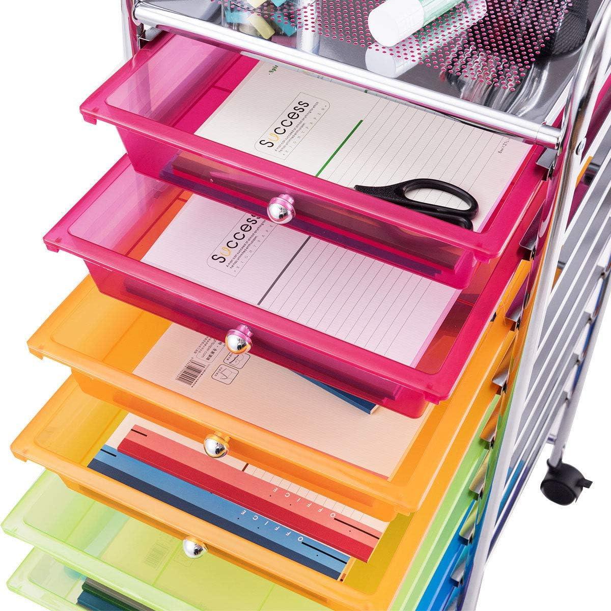 image:imageGiantex 15 Drawer Rolling Cart with Drawers Storage Organizer Cart for Classroom Office School Teacher Mobile Drawer Cart for Tools Crafts Small Printer Paper Pastel Ice CreamMulticolor