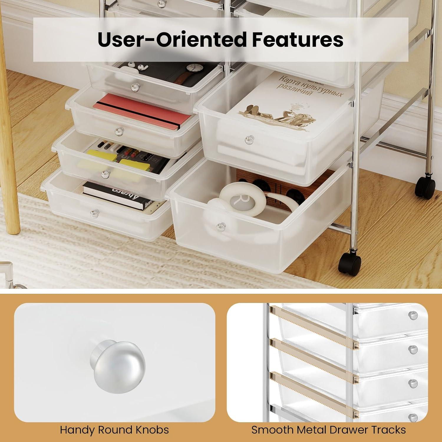 image:imageGiantex 15 Drawer Rolling Cart with Drawers Storage Organizer Cart for Classroom Office School Teacher Mobile Drawer Cart for Tools Crafts Small Printer Paper Pastel Ice CreamClear