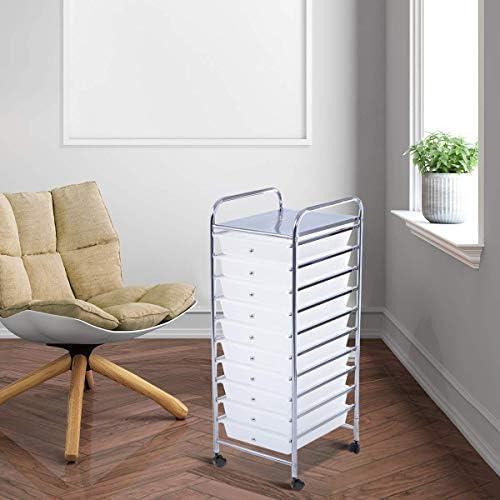 image:imageGiantex 15 Drawer Rolling Cart with Drawers Storage Organizer Cart for Classroom Office School Teacher Mobile Drawer Cart for Tools Crafts Small Printer Paper Pastel Ice CreamClear