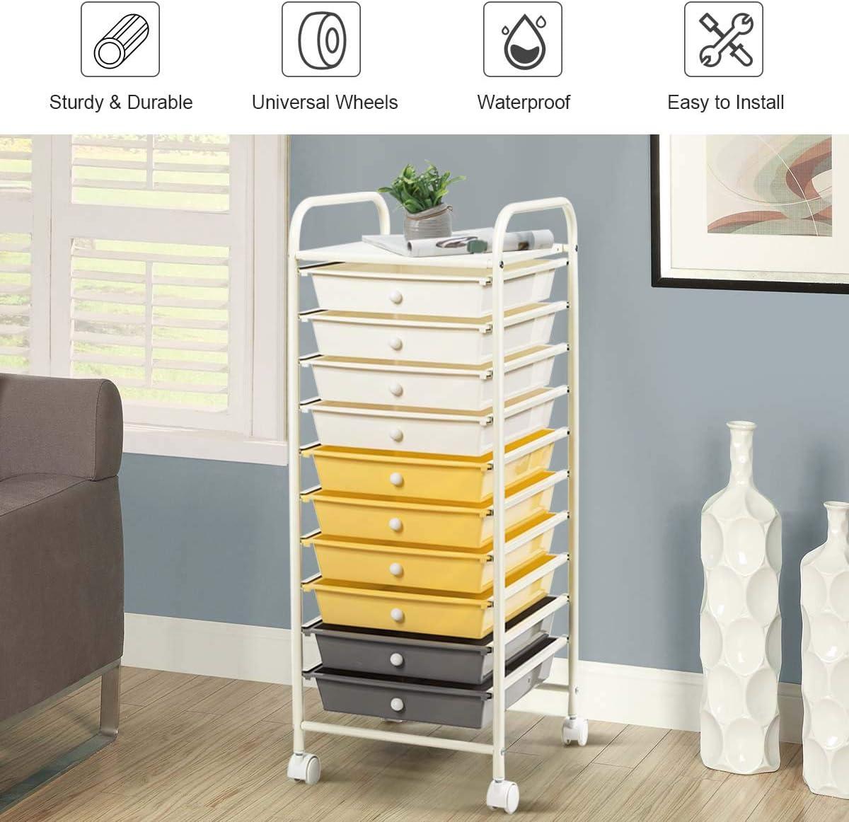 image:imageGiantex 15 Drawer Rolling Cart with Drawers Storage Organizer Cart for Classroom Office School Teacher Mobile Drawer Cart for Tools Crafts Small Printer Paper Pastel Ice CreamBeigeYellowGrey