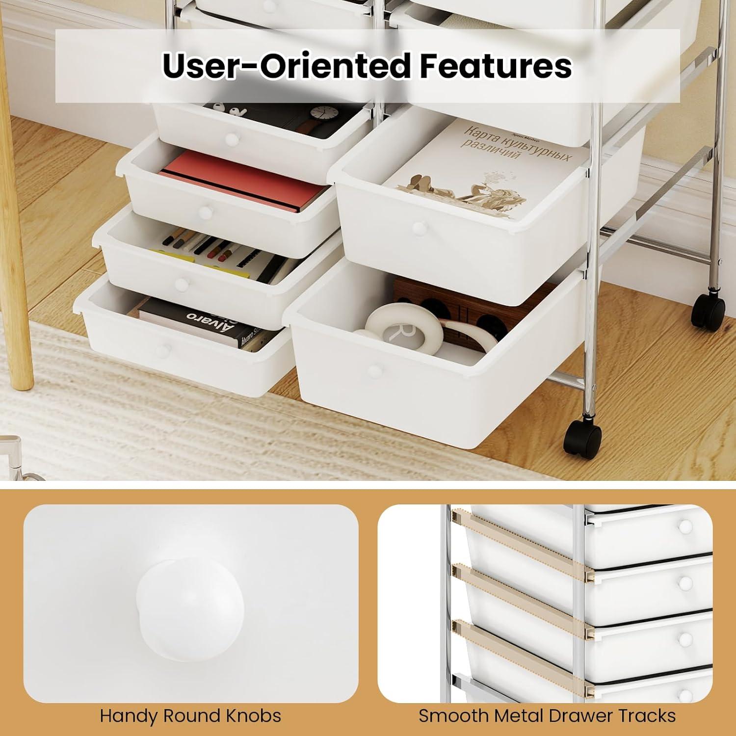 image:imageGiantex 15 Drawer Rolling Cart with Drawers Storage Organizer Cart for Classroom Office School Teacher Mobile Drawer Cart for Tools Crafts Small Printer Paper Pastel Ice CreamIvory