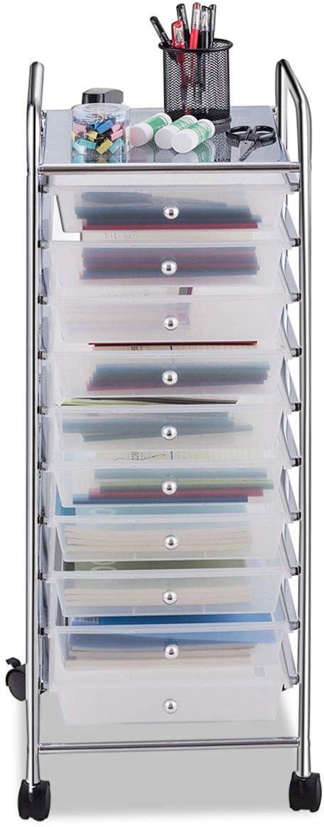 image:imageGiantex 15 Drawer Rolling Cart with Drawers Storage Organizer Cart for Classroom Office School Teacher Mobile Drawer Cart for Tools Crafts Small Printer Paper Pastel Ice CreamClear