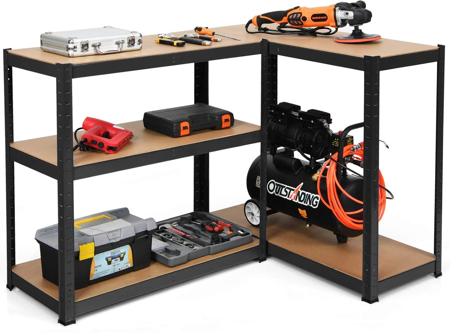 image:imageGiantex 2 Pieces Shelving Rack Storage Shelf Steel Garage Utility Rack 5Shelf Adjustable Shelves Heavy Duty Display Stand for Books Kitchenware Tools BoltFree Assembly 36x 16x 72 BlackBlack