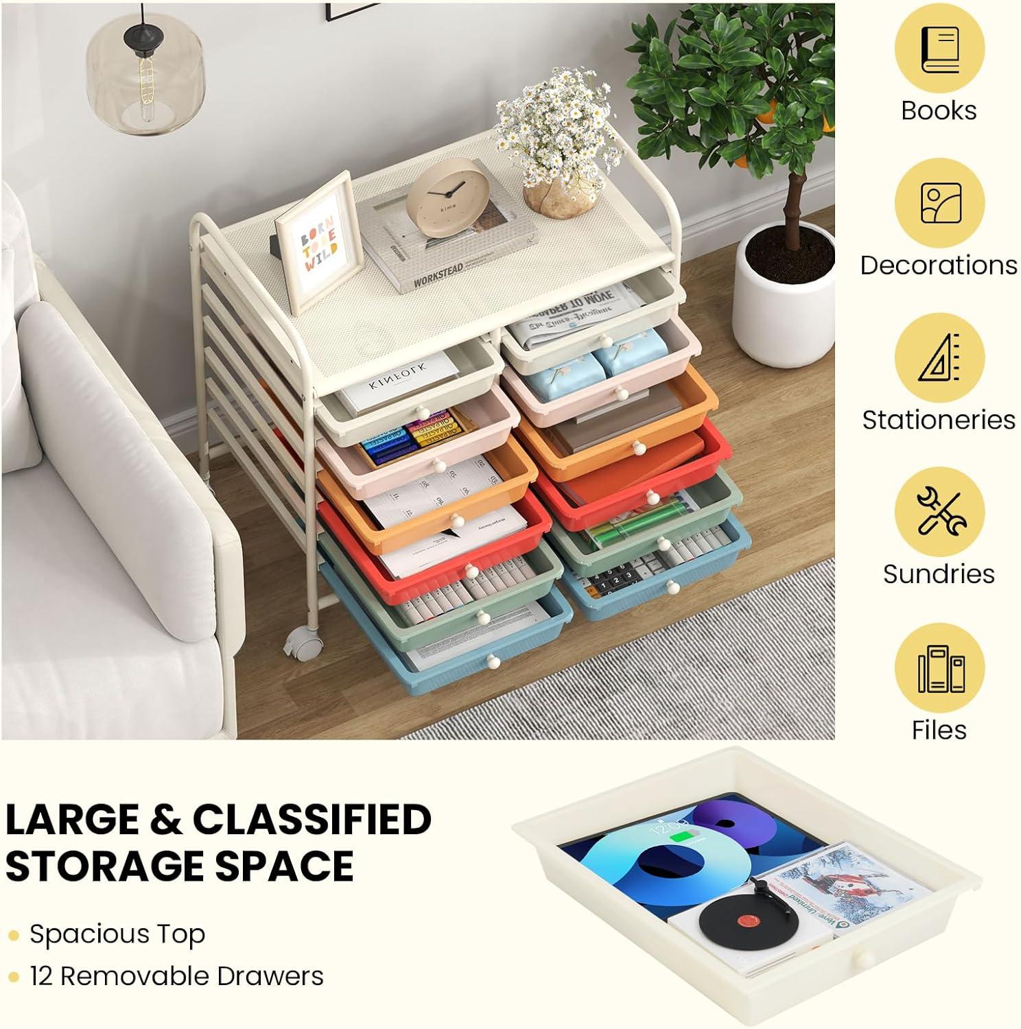 image:imageGiantex 20 Drawers Rolling Cart Mobile Storage Drawer Cart Classroom Organizer Cart for Office School Supplies Tools Scrapbook Paper Craft Small Printer Utility Cart on Wheels Green GradientMacaron