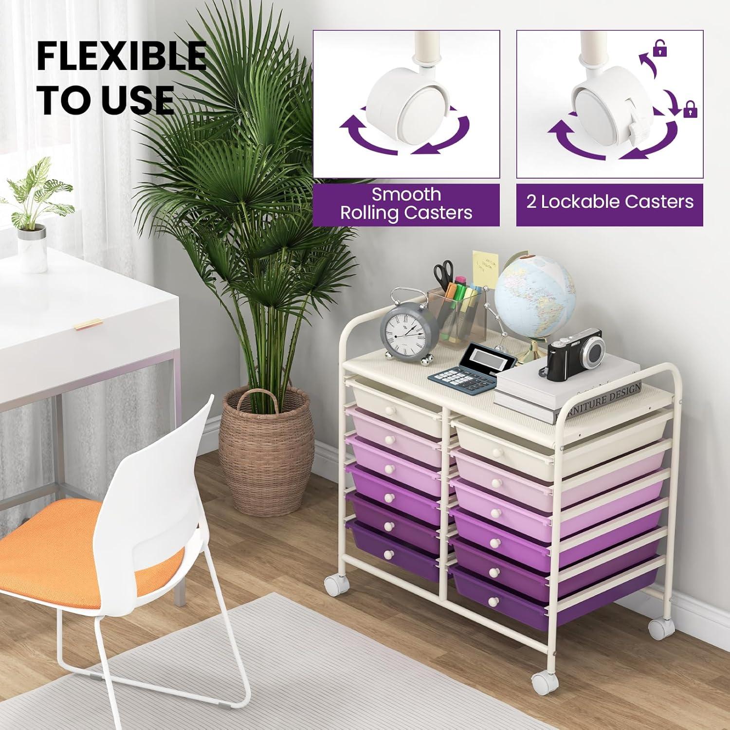 image:imageGiantex 20 Drawers Rolling Cart Mobile Storage Drawer Cart Classroom Organizer Cart for Office School Supplies Tools Scrapbook Paper Craft Small Printer Utility Cart on Wheels Green GradientPurple Gradient