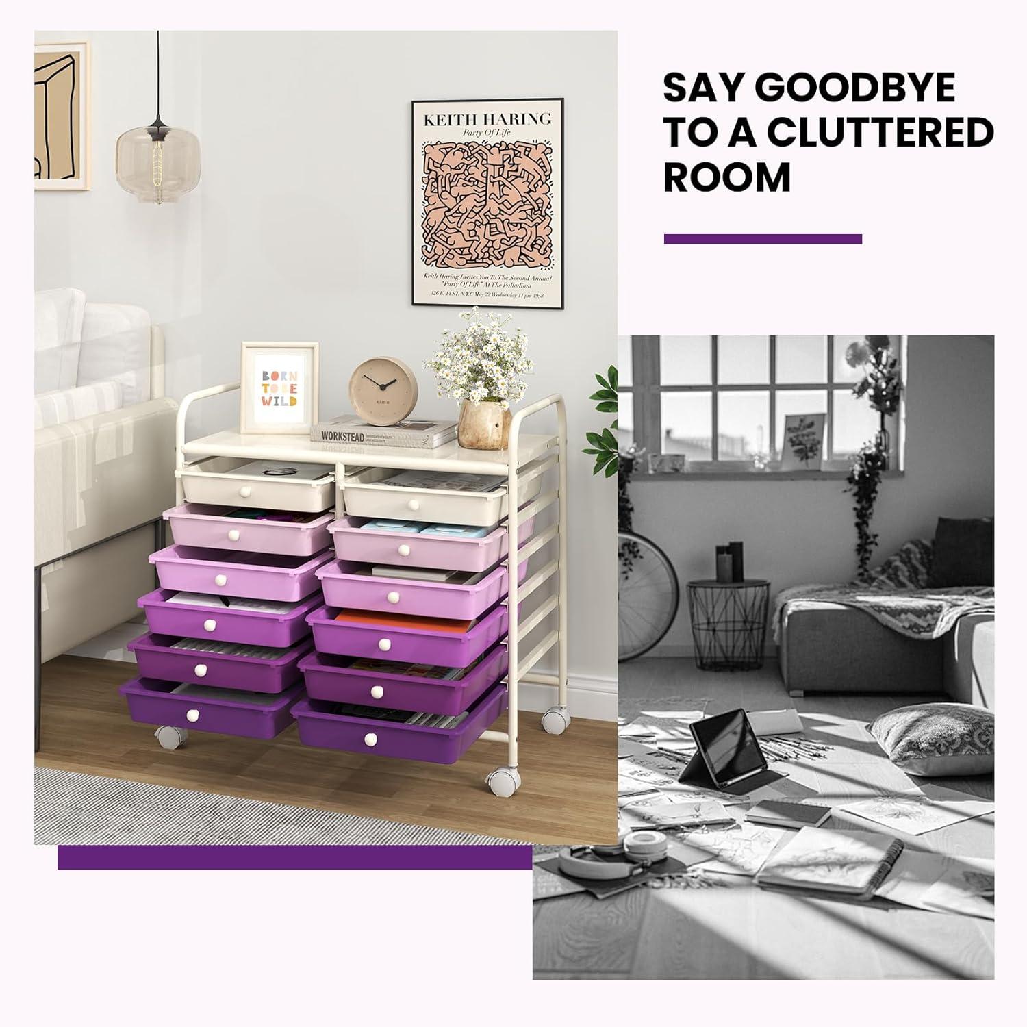 image:imageGiantex 20 Drawers Rolling Cart Mobile Storage Drawer Cart Classroom Organizer Cart for Office School Supplies Tools Scrapbook Paper Craft Small Printer Utility Cart on Wheels Green GradientPurple Gradient
