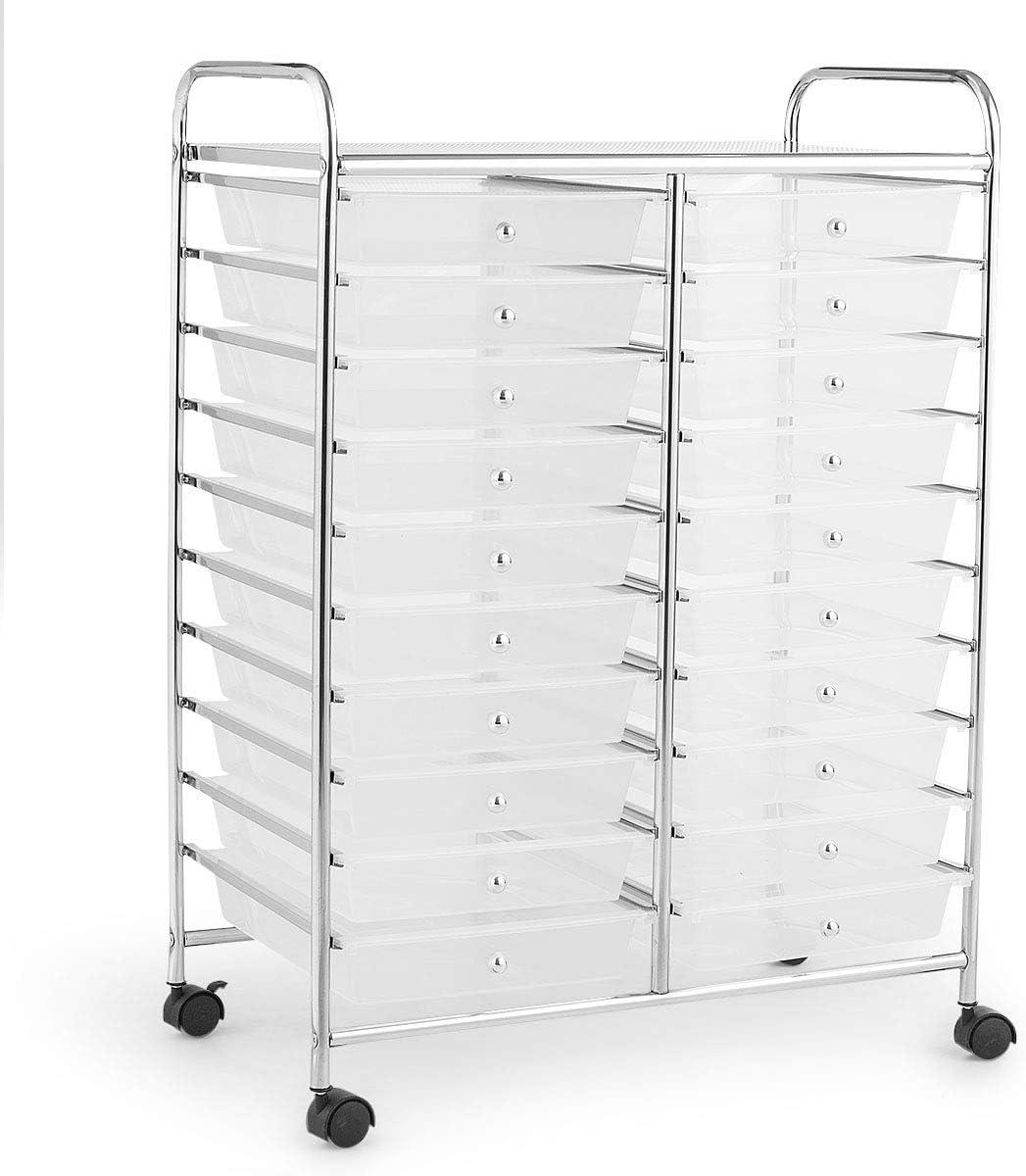 image:imageGiantex 20 Drawers Rolling Cart Mobile Storage Drawer Cart Classroom Organizer Cart for Office School Supplies Tools Scrapbook Paper Craft Small Printer Utility Cart on Wheels Green GradientClear