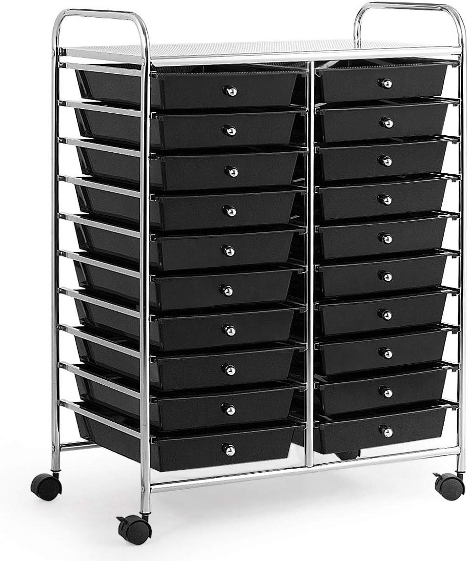 image:imageGiantex 20 Drawers Rolling Cart Mobile Storage Drawer Cart Classroom Organizer Cart for Office School Supplies Tools Scrapbook Paper Craft Small Printer Utility Cart on Wheels Green GradientBlack