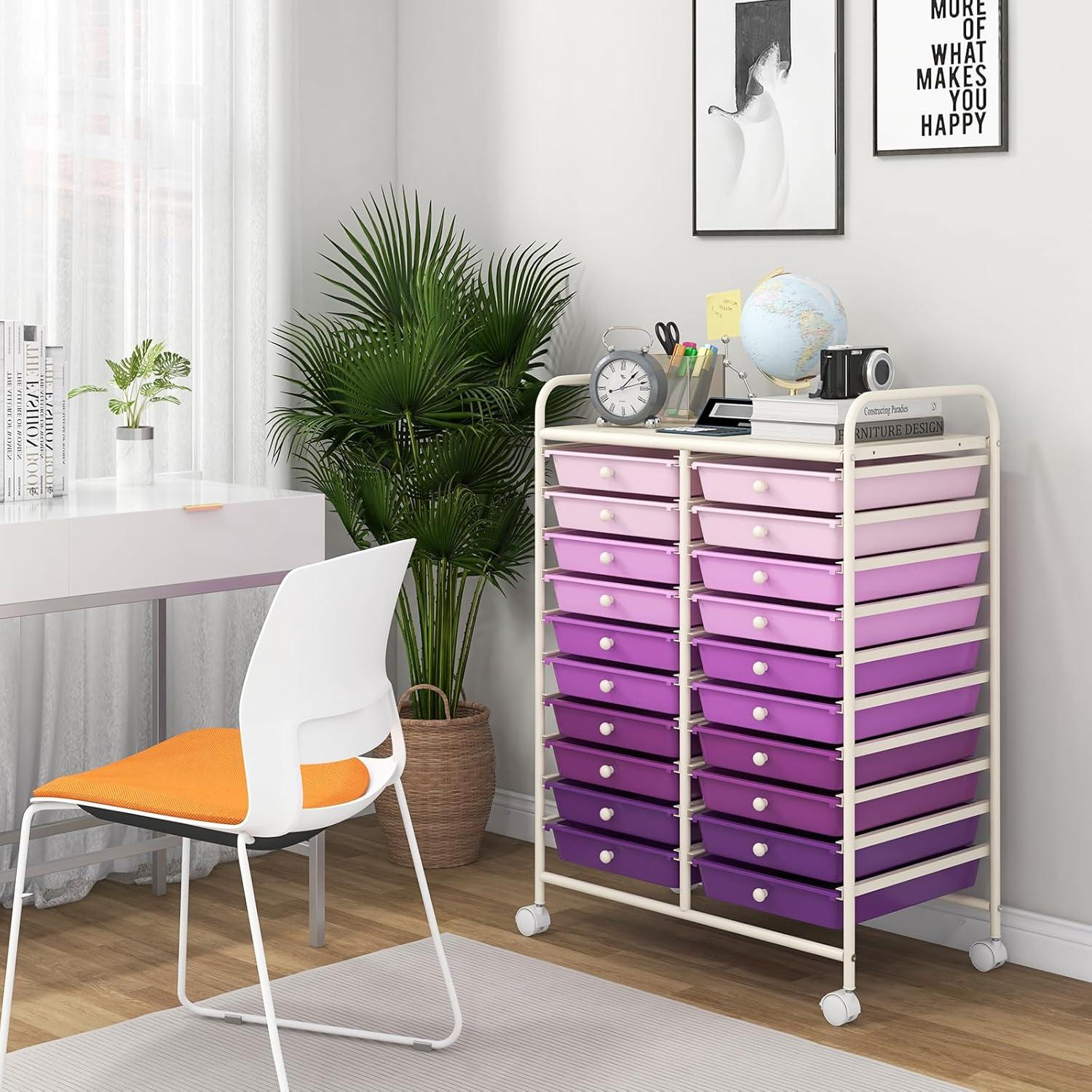 image:imageGiantex 20 Drawers Rolling Cart Mobile Storage Drawer Cart Classroom Organizer Cart for Office School Supplies Tools Scrapbook Paper Craft Small Printer Utility Cart on Wheels Green GradientPurple Gradient