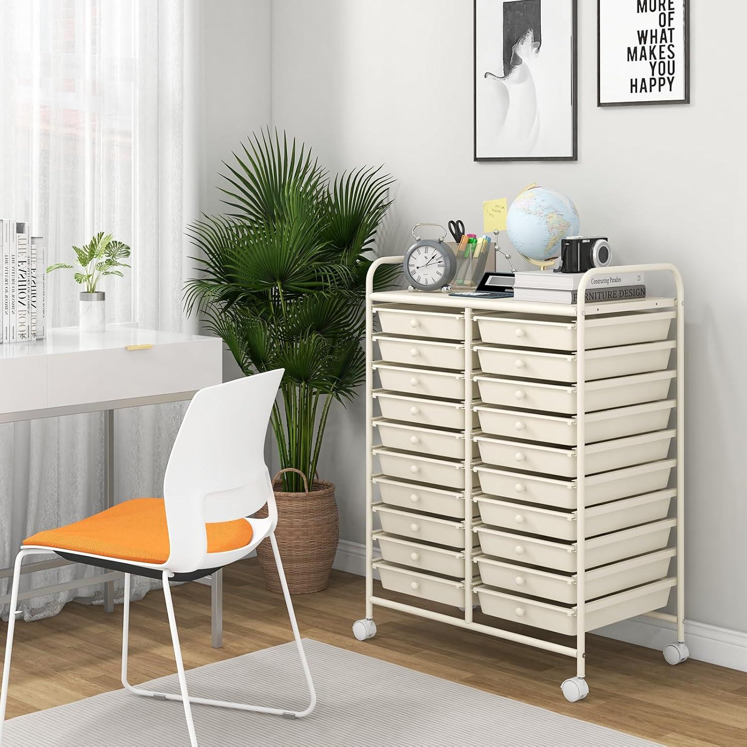 image:imageGiantex 20 Drawers Rolling Cart Mobile Storage Drawer Cart Classroom Organizer Cart for Office School Supplies Tools Scrapbook Paper Craft Small Printer Utility Cart on Wheels Green GradientWhite