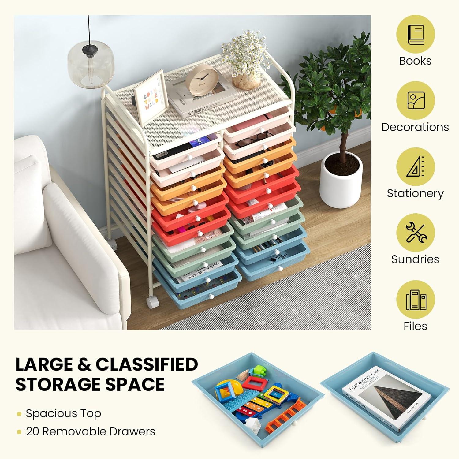 image:imageGiantex 20 Drawers Rolling Cart Mobile Storage Drawer Cart Classroom Organizer Cart for Office School Supplies Tools Scrapbook Paper Craft Small Printer Utility Cart on Wheels Green GradientMacaron