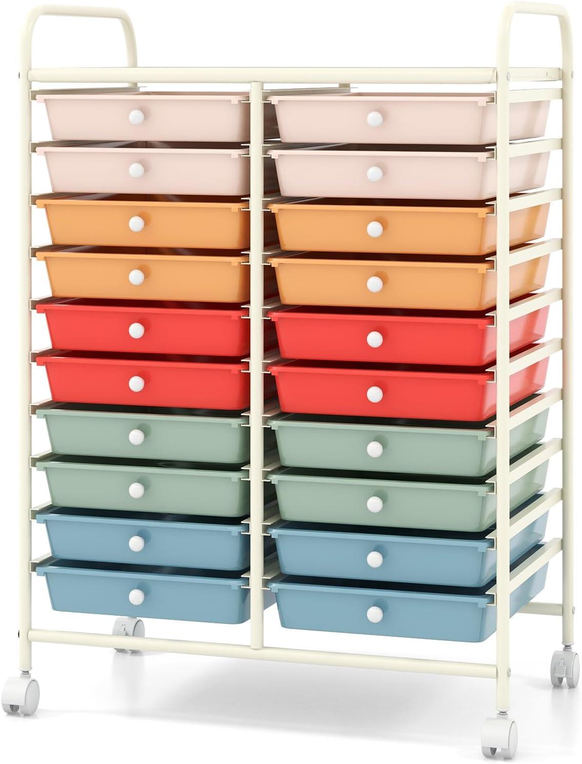 image:imageGiantex 20 Drawers Rolling Cart Mobile Storage Drawer Cart Classroom Organizer Cart for Office School Supplies Tools Scrapbook Paper Craft Small Printer Utility Cart on Wheels Green GradientMacaron