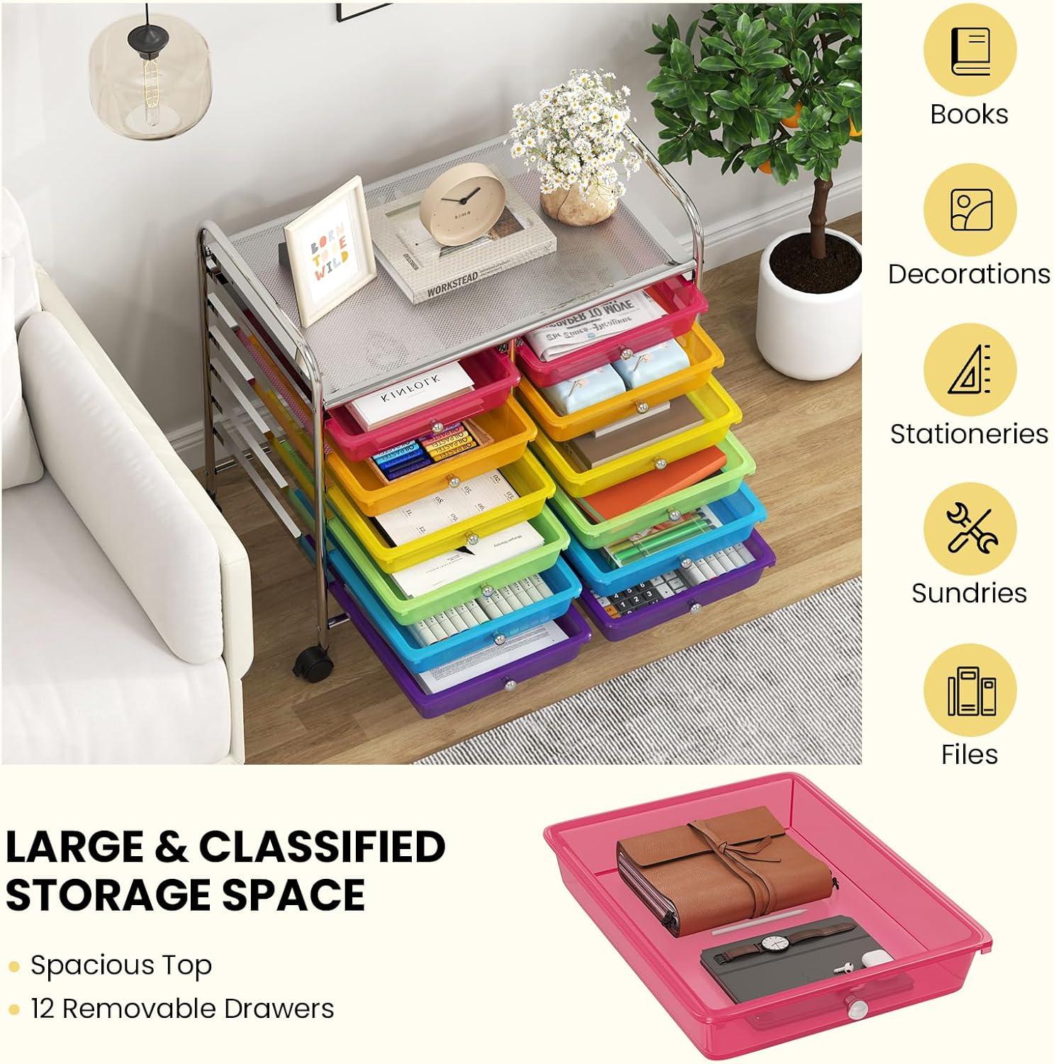 image:imageGiantex 20 Drawers Rolling Cart Mobile Storage Drawer Cart Classroom Organizer Cart for Office School Supplies Tools Scrapbook Paper Craft Small Printer Utility Cart on Wheels Green GradientRainbow
