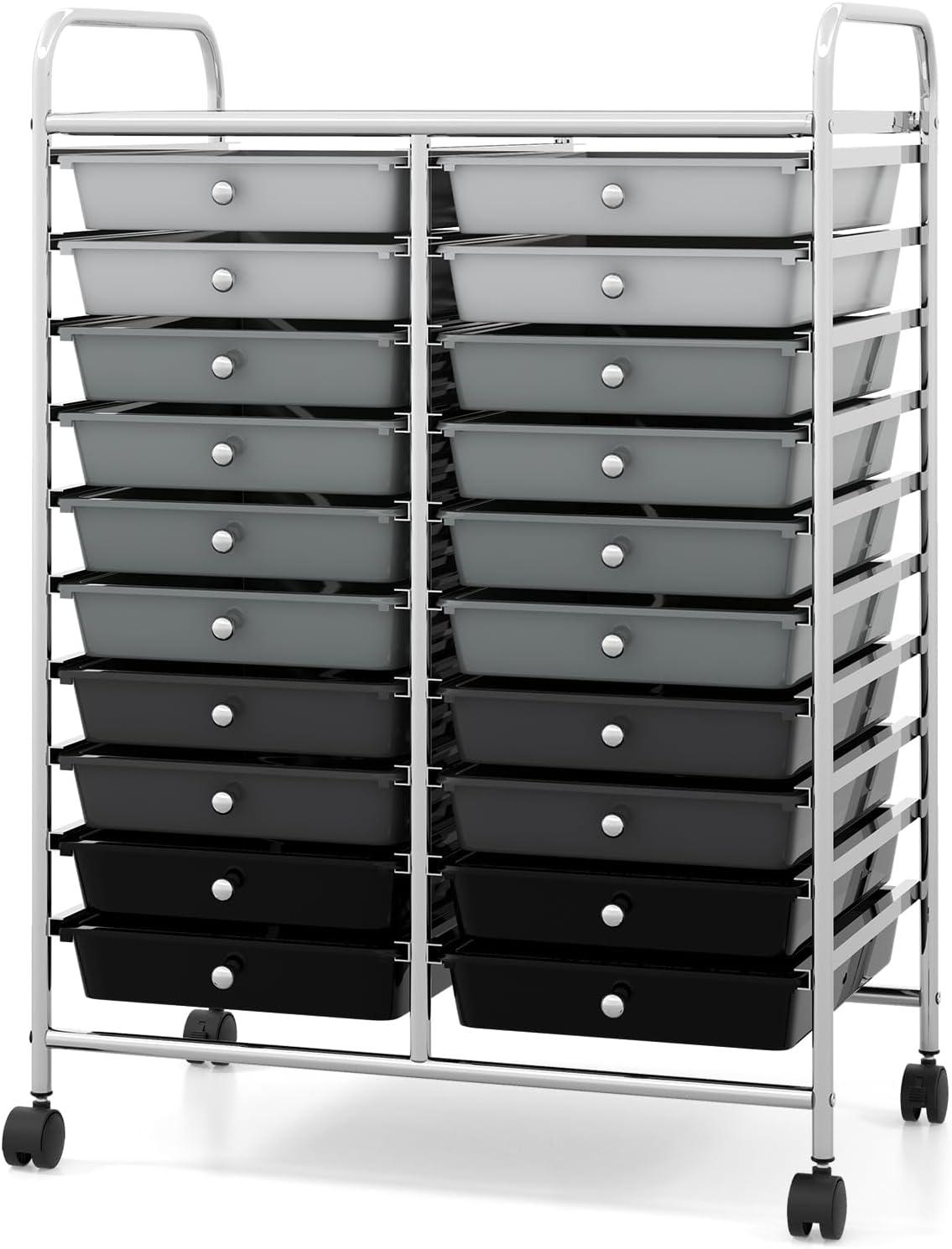 image:imageGiantex 20 Drawers Rolling Cart Mobile Storage Drawer Cart Classroom Organizer Cart for Office School Supplies Tools Scrapbook Paper Craft Small Printer Utility Cart on Wheels Green GradientBlack Gradient
