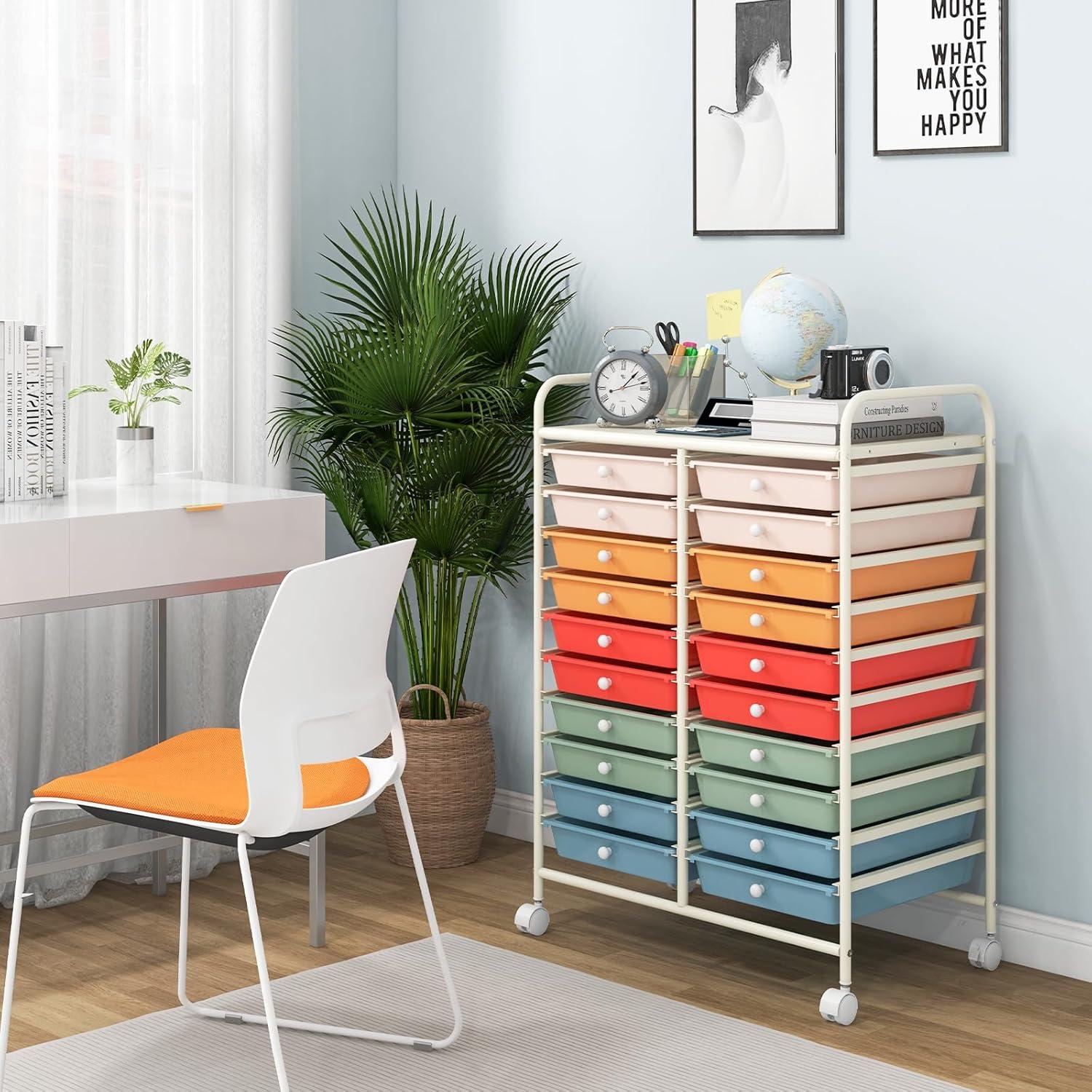 image:imageGiantex 20 Drawers Rolling Cart Mobile Storage Drawer Cart Classroom Organizer Cart for Office School Supplies Tools Scrapbook Paper Craft Small Printer Utility Cart on Wheels Green GradientMacaron