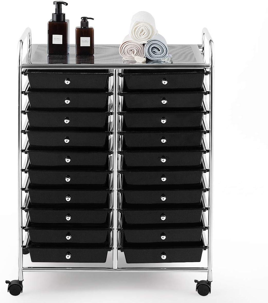 image:imageGiantex 20 Drawers Rolling Cart Mobile Storage Drawer Cart Classroom Organizer Cart for Office School Supplies Tools Scrapbook Paper Craft Small Printer Utility Cart on Wheels Green GradientBlack