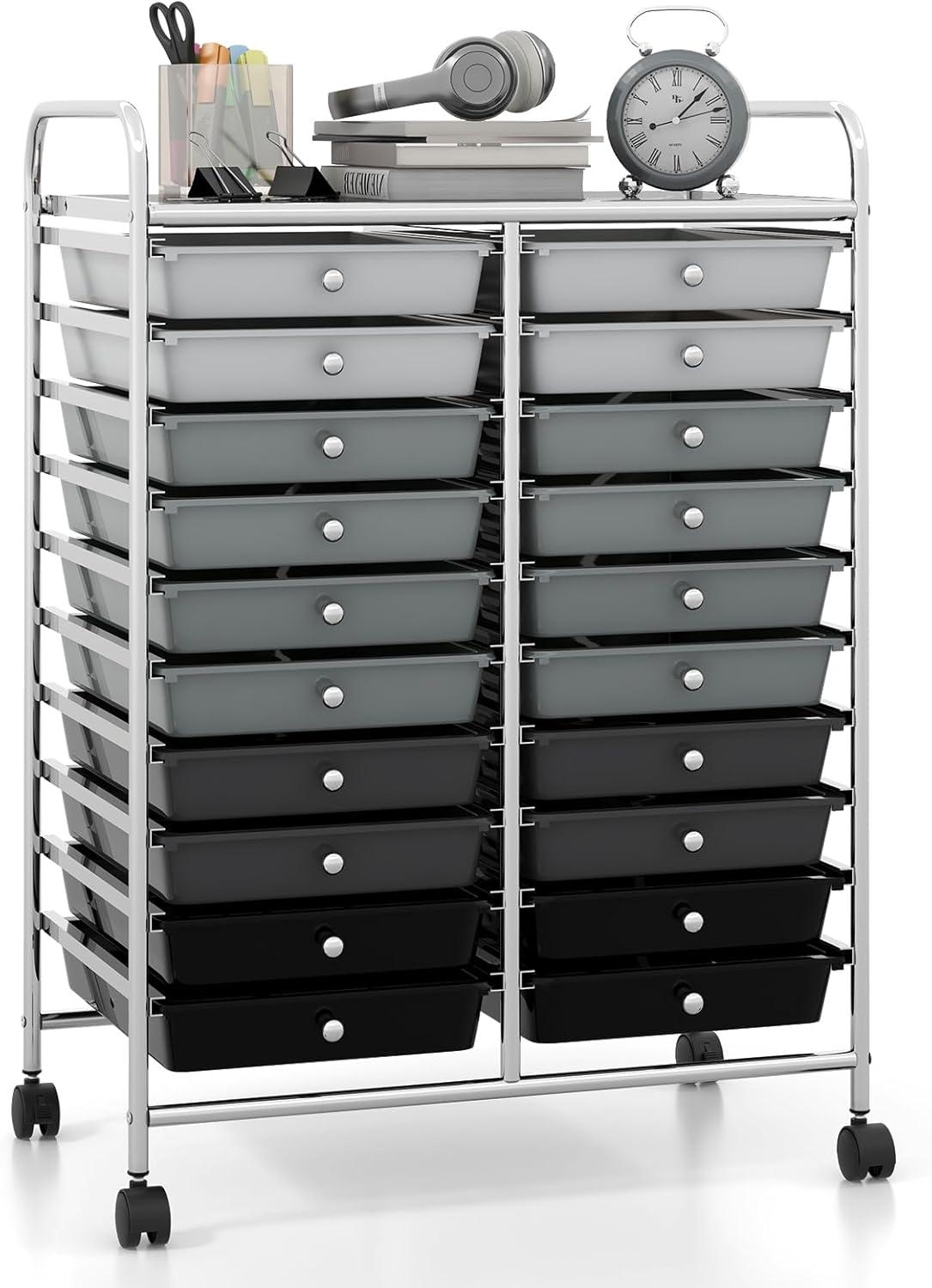 image:imageGiantex 20 Drawers Rolling Cart Mobile Storage Drawer Cart Classroom Organizer Cart for Office School Supplies Tools Scrapbook Paper Craft Small Printer Utility Cart on Wheels Green GradientBlack Gradient