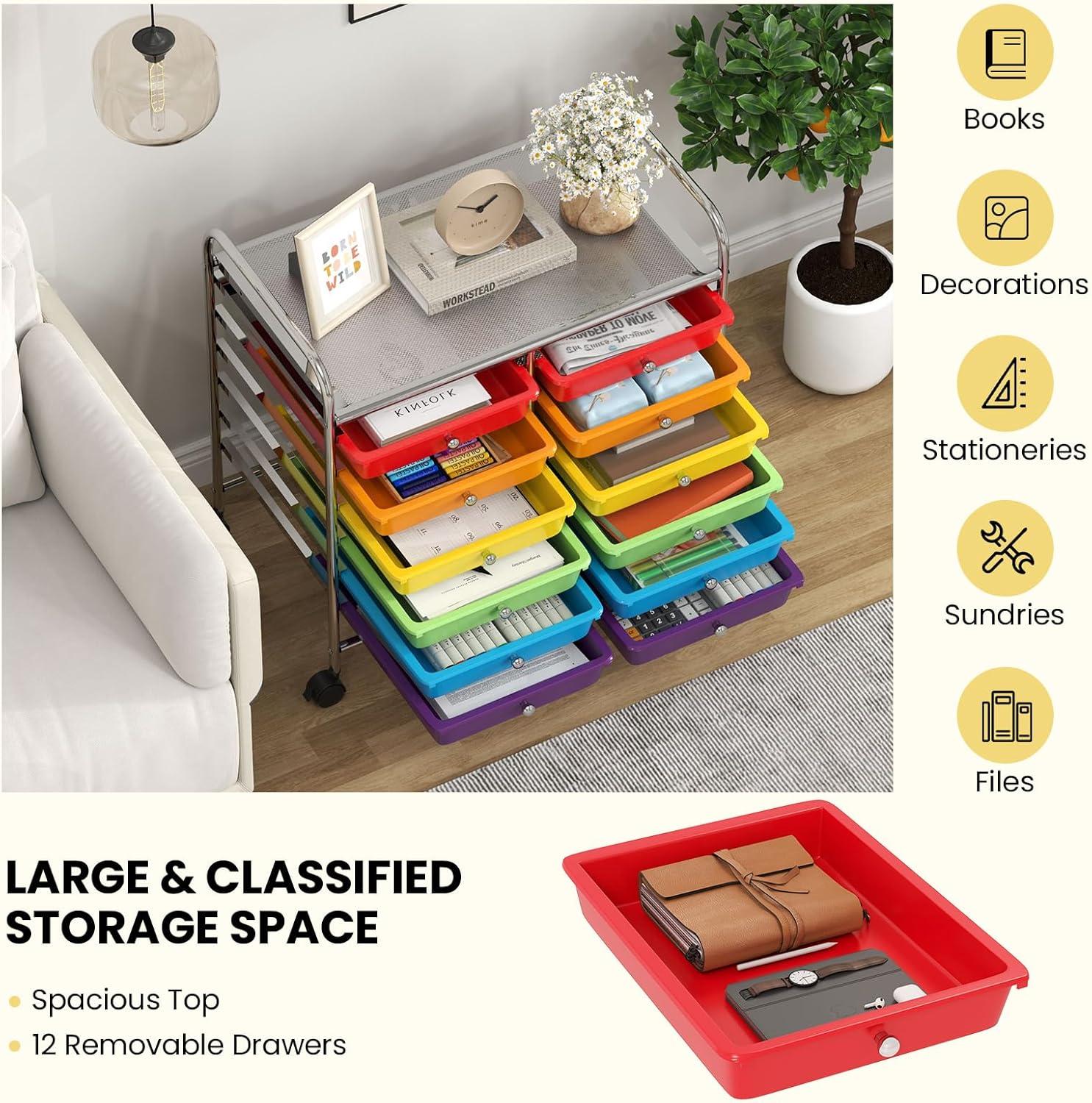 image:imageGiantex 20 Drawers Rolling Cart Mobile Storage Drawer Cart Classroom Organizer Cart for Office School Supplies Tools Scrapbook Paper Craft Small Printer Utility Cart on Wheels Green GradientMulticolor