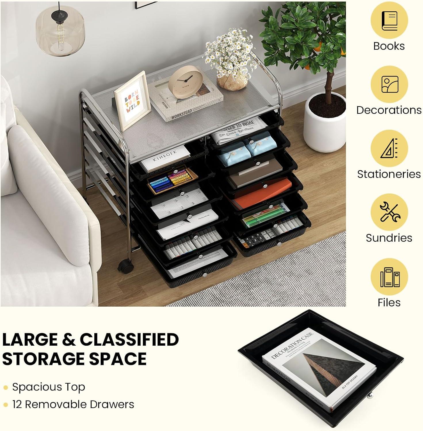 image:imageGiantex 20 Drawers Rolling Cart Mobile Storage Drawer Cart Classroom Organizer Cart for Office School Supplies Tools Scrapbook Paper Craft Small Printer Utility Cart on Wheels Green GradientBlack