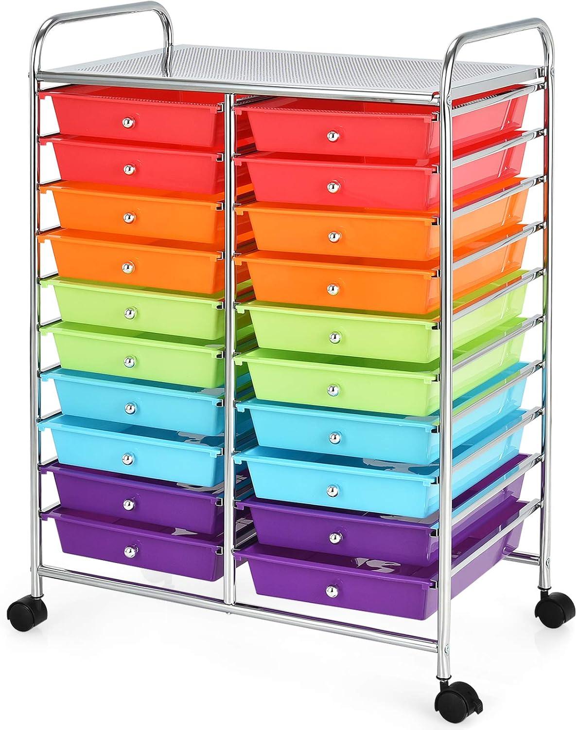 image:imageGiantex 20 Drawers Rolling Cart Mobile Storage Drawer Cart Classroom Organizer Cart for Office School Supplies Tools Scrapbook Paper Craft Small Printer Utility Cart on Wheels Green GradientMulticolor