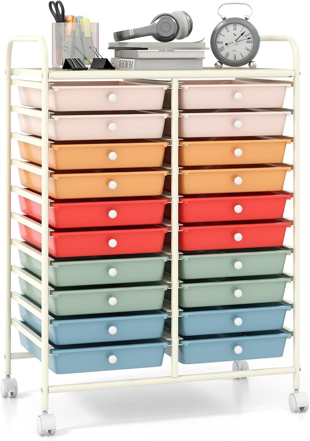 image:imageGiantex 20 Drawers Rolling Cart Mobile Storage Drawer Cart Classroom Organizer Cart for Office School Supplies Tools Scrapbook Paper Craft Small Printer Utility Cart on Wheels Green GradientMacaron