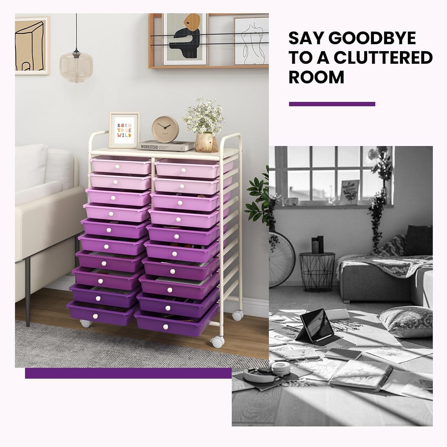 image:imageGiantex 20 Drawers Rolling Cart Mobile Storage Drawer Cart Classroom Organizer Cart for Office School Supplies Tools Scrapbook Paper Craft Small Printer Utility Cart on Wheels Green GradientPurple Gradient